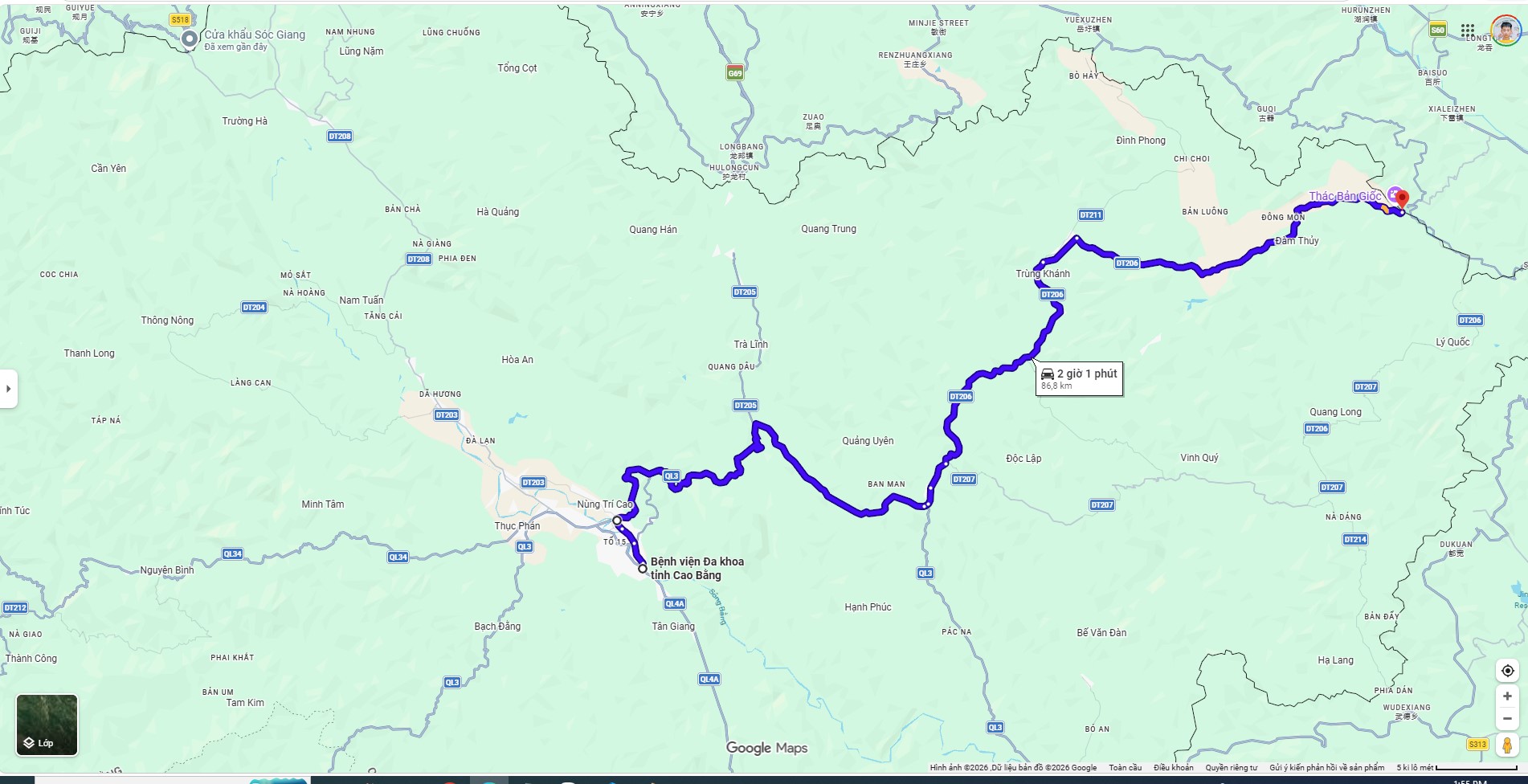 Route 03 map — Cao Bang to Ban Gioc